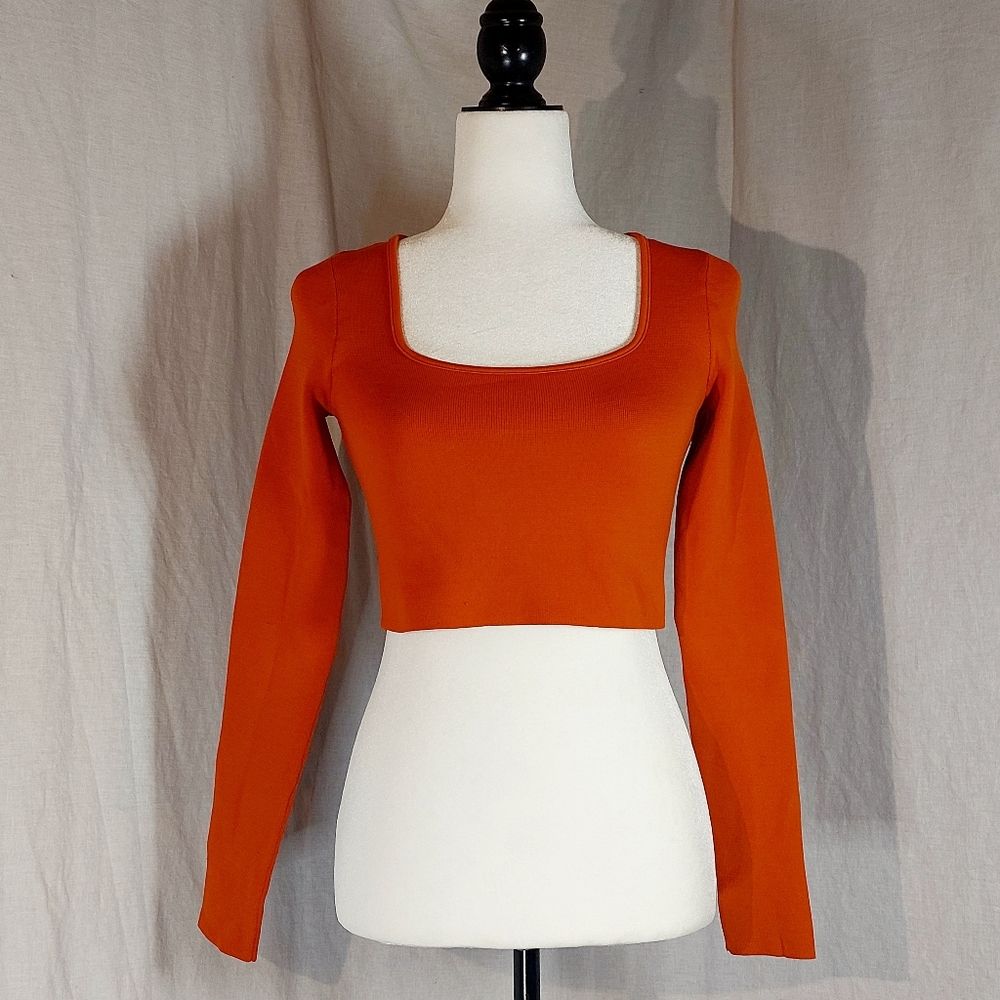 Zara rust knitted long-sleeved crop top, M, NWT